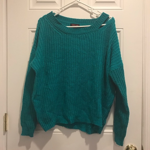Swoop Neck Teal Sweater - Picture 10 of 12
